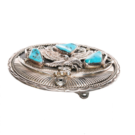 1980's Navajo sterling and turquoise eagle belt buckle