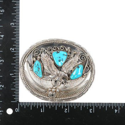 1980's Navajo sterling and turquoise eagle belt buckle