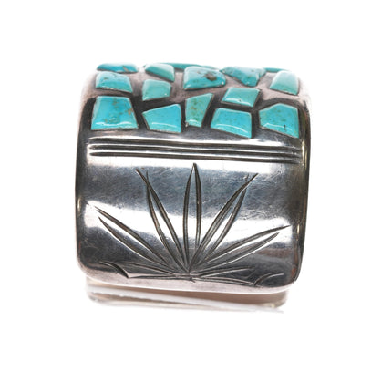 6.25" Large JZ Vintage Native American sterling turquoise inlay cuff bracelet