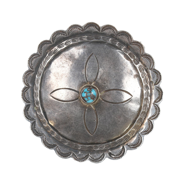 Vintage Navajo silver and spiderweb turquoise concho pin