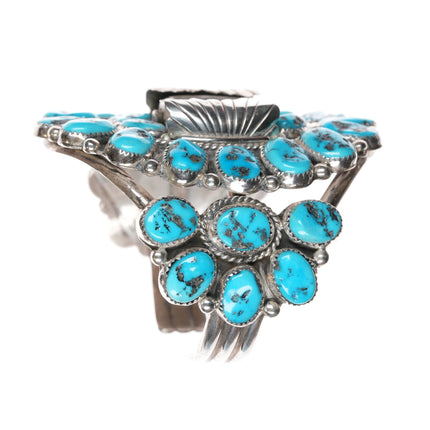 6 7/8" Large NE Navajo sterling Kingman turquoise cluster cuff bracelet