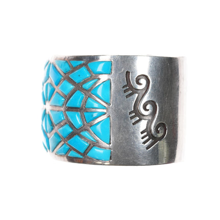 6.25" Joe Begay Navajo Sleeping Beauty turquoise inlay sterling cuff bracelet