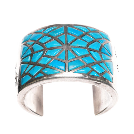 6.25" Joe Begay Navajo Sleeping Beauty turquoise inlay sterling cuff bracelet