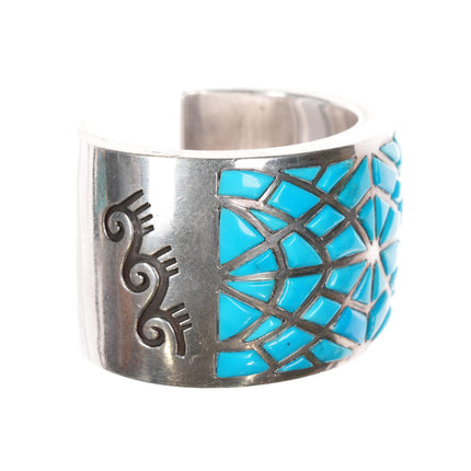 6.25" Joe Begay Navajo Sleeping Beauty turquoise inlay sterling cuff bracelet