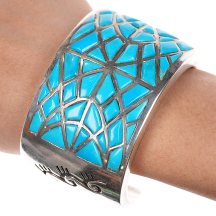 6.25" Joe Begay Navajo Sleeping Beauty turquoise inlay sterling cuff bracelet