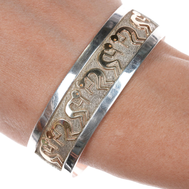 6.75" Robert Taylor Navajo Sterling/14k gold kokopelli cuff bracelet