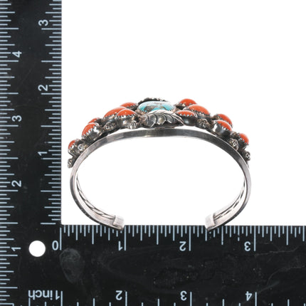 6.5" Mary Matt Navajo - Atkinsons Trading post Sterling turquoise coral cuff bracelet