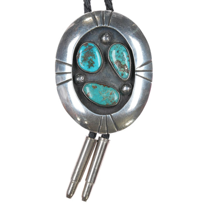 large 50's-60's Navajo sterling and turquoise shadowbox bolo tie