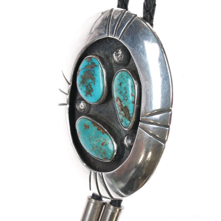 large 50's-60's Navajo sterling and turquoise shadowbox bolo tie