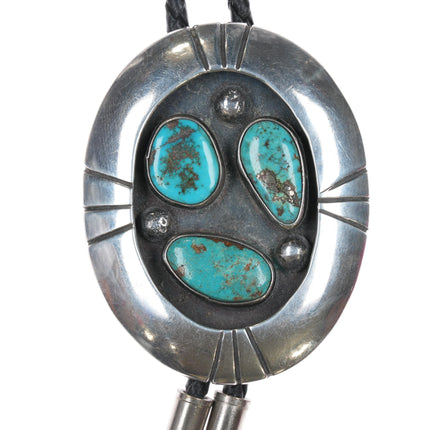 large 50's-60's Navajo sterling and turquoise shadowbox bolo tie