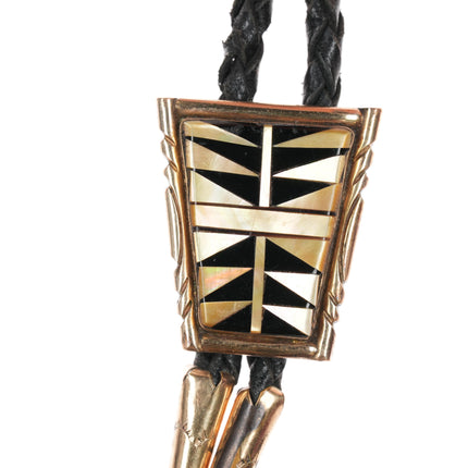 1980's F Sterling gold filled Navajo inlay bolo tie