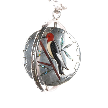 Large Reversible Jake & Irene Livingston Zuni/Navajo Cardinal bird spinner pendant