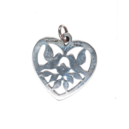 Retired James Avery doves in heart pendant sterling