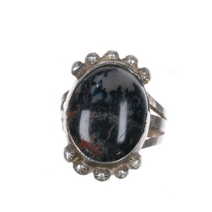 sz7 c1930's Native American silver petrified wood ring