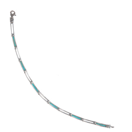 7" Retro Sterling turquoise link bracelet