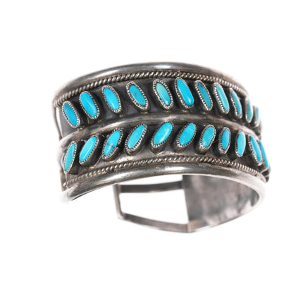 6" 50's-60's Zuni sleeping beauty turquoise, sterling double row cuff bracelet