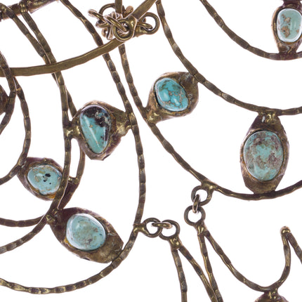 c1960's Pal Kepenyes brutalist Bronze turquoise statement necklace.