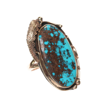 sz7.5 Large Vintage Navajo 14k gold Bisbee turquoise ring