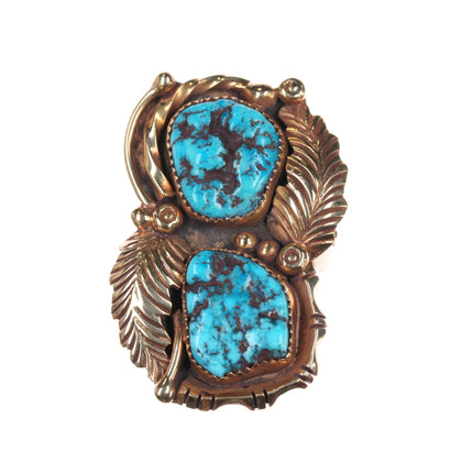 sz 6.5 Anna Begay Navajo 14k gold nugget turquoise feather ring