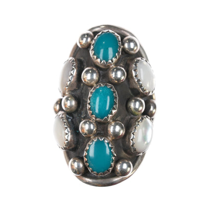 sz6 J Roybal Navajo sterling, turquoise, and mother of pearl ring