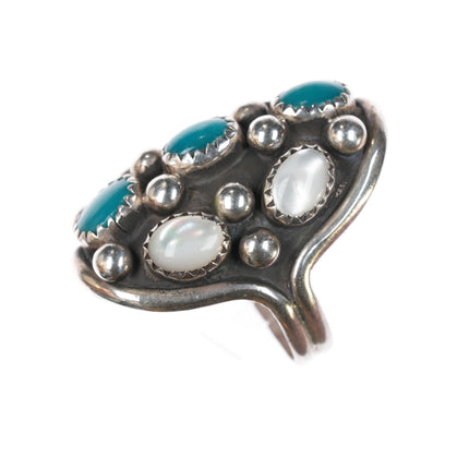 sz6 J Roybal Navajo sterling, turquoise, and mother of pearl ring