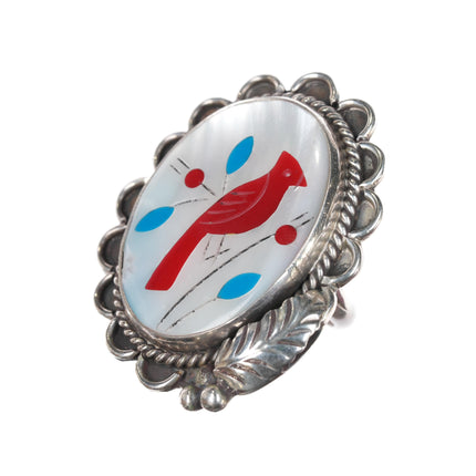 sz8.25 Large Zuni sterling redbird ring