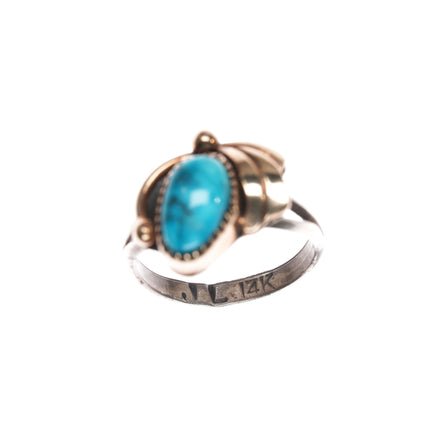 Sz3 Vintage JL Native American 14k/sterling turquoise ring