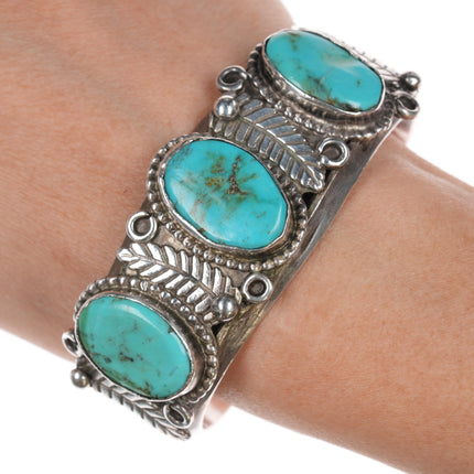 6 5/8" 60's-70's Navajo sterling turquoise feather cuff bracelet