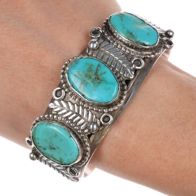 6 5/8" 60's-70's Navajo sterling turquoise feather cuff bracelet