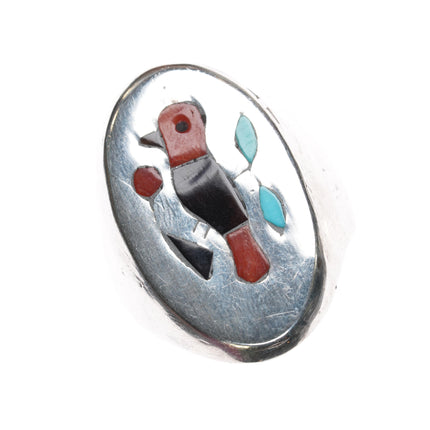 sz11 Vintage Zuni sterling bird inlay ring