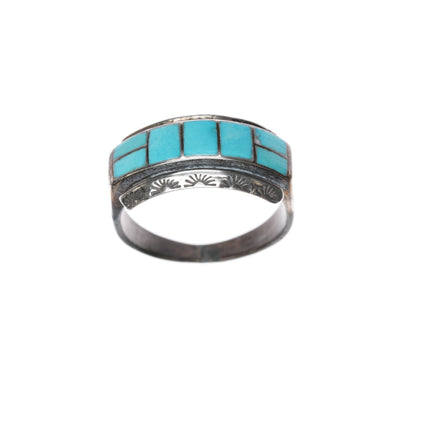 sz11 Vintage Zuni channel inlay turquoise band ring