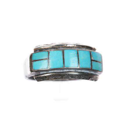 sz11 Vintage Zuni channel inlay turquoise band ring