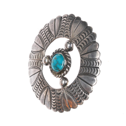 c1940's Navajo heavily stamped pin with high grade turquoise