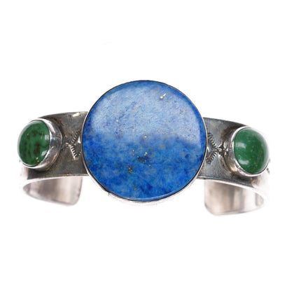 6.5" Anderson Parkett Navajo sterling, green turquoise denim lapis cuff bracelet