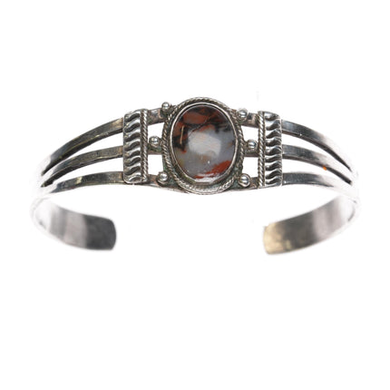 6 3/8" 30's-40's Native American silver and agate cuff bracelet