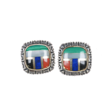 Asch Grossbardt 18k/Sterling Multi-stone inlay earrings c