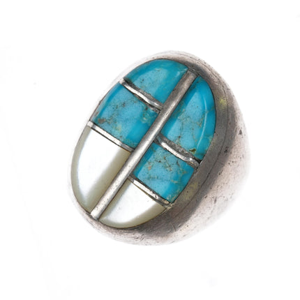 Vintage Zuni sterling turquoise and shell inlay ring