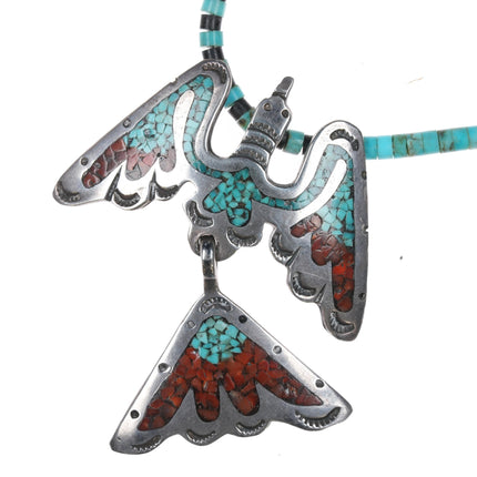 Vintage Juan Singer Navajo sterling peyotebird pendant on heishi necklace