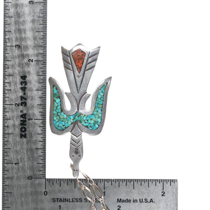 Vintage Native American sterling Peyotebird chip inlay pendant necklace