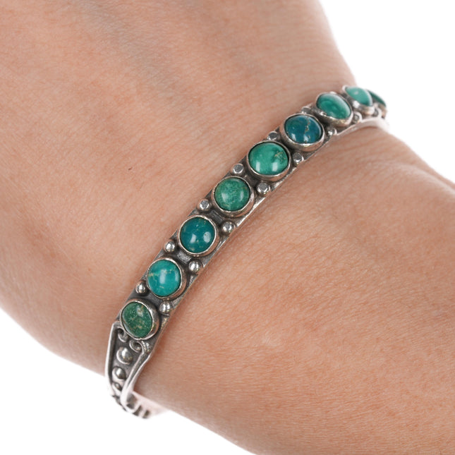 6 3/8" 40's-50's Navajo silver turquoise row cuff bracelet