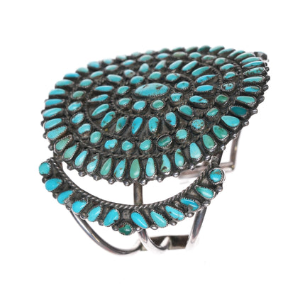 6 3/8" 1940's Large Zuni sterling turquoise cluster cuff bracelet