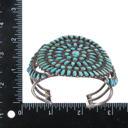 6 3/8" 1940's Large Zuni sterling turquoise cluster cuff bracelet