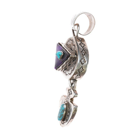 Large Virgil Reeder Navajo Sugilite, turquoise sterling masterpiece pendant