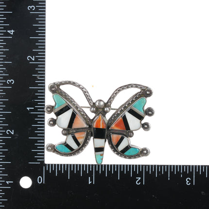 40's-50's Zuni Butterfly pin sterling intarsia inlay