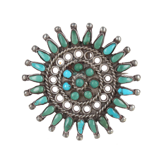 30's-40's Zuni turquoise cluster pendant/pin sterling