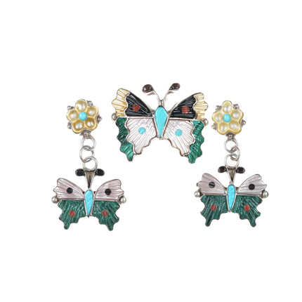 Tamara Pinto Zuni butterfly ring/earrings set sterling multi-stone inlay