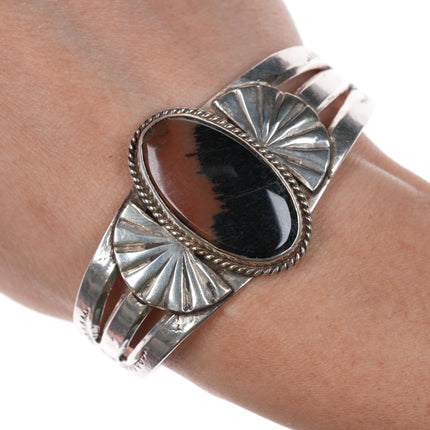 6.5" c1940's Navajo sterling petrified wood cuff bracelet