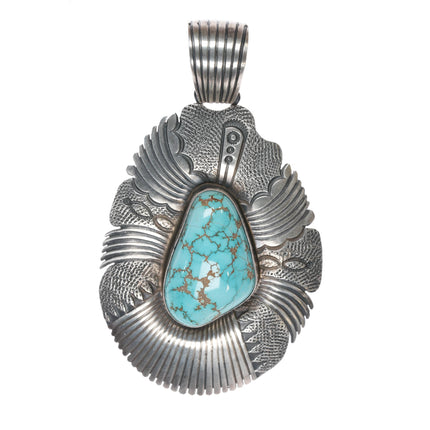 Ernest Thomas Bilagody Navajo sterling spiderweb turquoise pendant