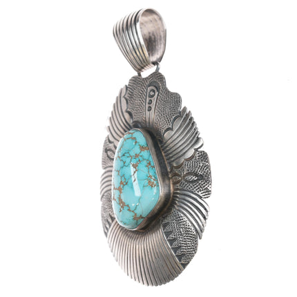 Ernest Thomas Bilagody Navajo sterling spiderweb turquoise pendant