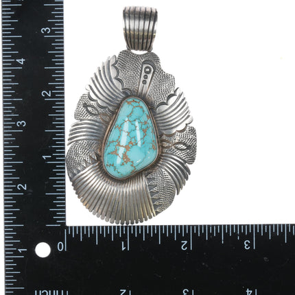 Ernest Thomas Bilagody Navajo sterling spiderweb turquoise pendant